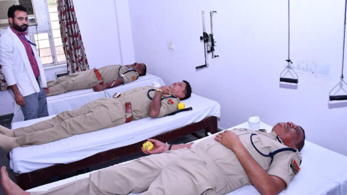 Police officers donated blood in the blood donation camp organized at RPA