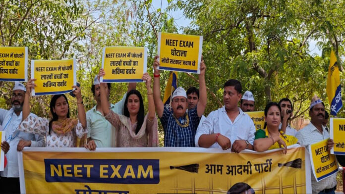 Aam Aadmi Party protested demanding investigation into NEET exam scam