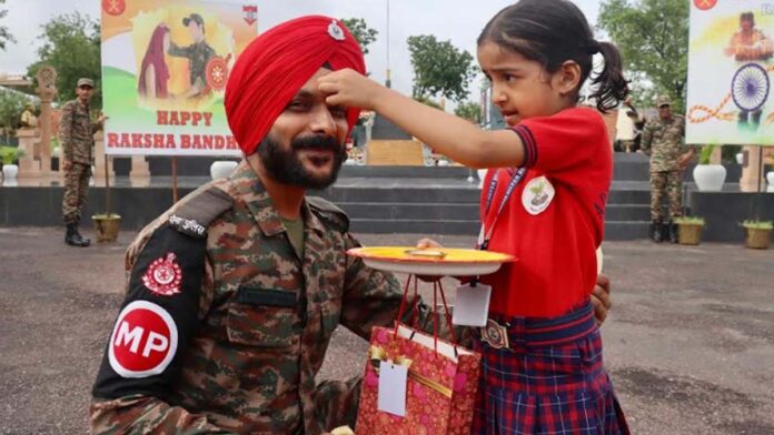 School girls celebrated Rakshabandhan with soldiers