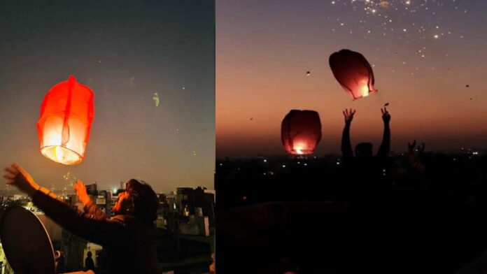 Jaipur residents offered prayers by releasing wishing lanterns