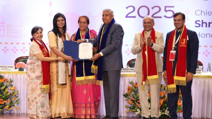 Vice President Jagdeep Dhankar presented the gold medal to Mimansa Dadhich