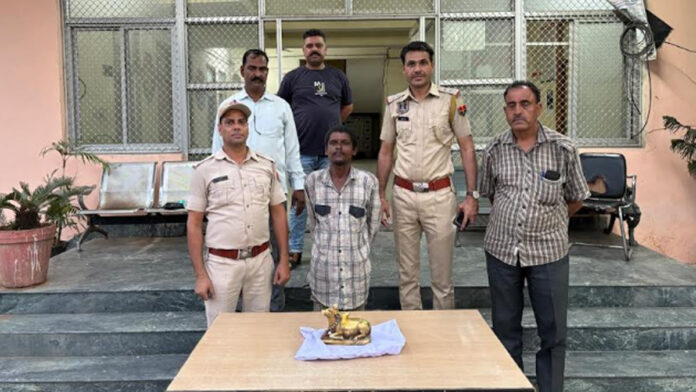 The accused who uprooted and stole the idol of Nandi from the temple has been arrested