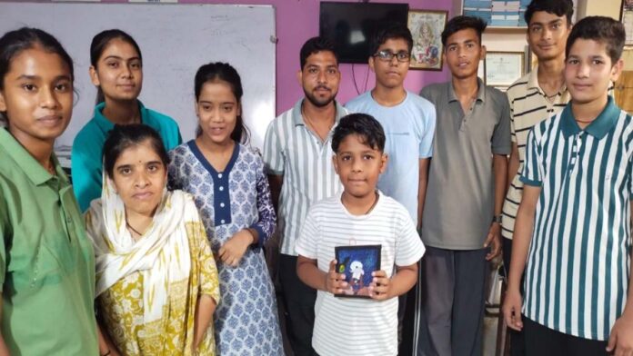 An eight-year-old fourth class student made a space painting