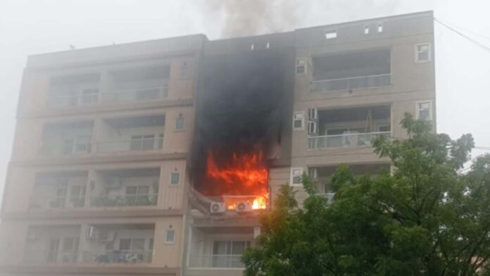 Fire broke out in a flat located on the third floor of a five-storey apartment