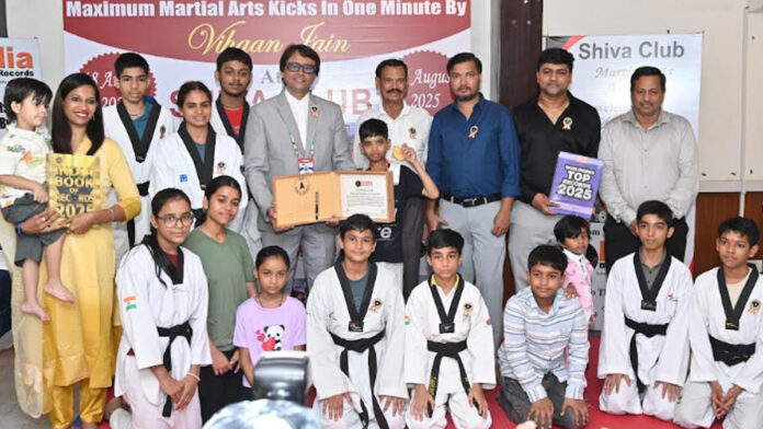 10 year old Vihaan Jain of Shiva Martial Arts Academy created a new record