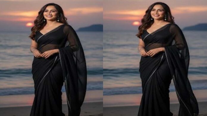 Nikita Rawal rocks the beach look in a black saree