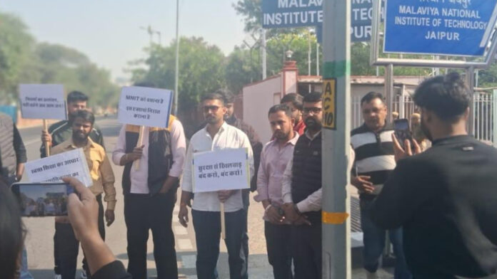 Protest against the proposed India Renewable Expo at the MNIT campus.