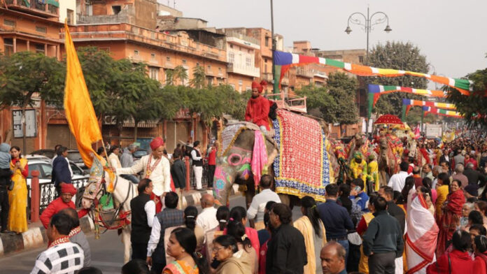 A grand procession of Acharya Prasanna Sagar Maharaj