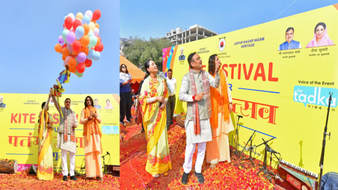 Chief Minister Bhajanlal Sharma inaugurated the kite festival by flying a kite.