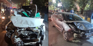 ग्रेनाइट मार्बल से भरी पिकअप हुई अनियंत्रित, 9 गाड़िया आपस में टकराईं Pickup loaded with granite marble went out of control