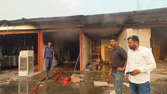 A massive fire broke out in a cooler factory. A massive fire broke out in a cooler factory.