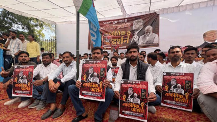 NSUI protests over trade deal and alleged Epstein files NSUI protests over trade deal and alleged Epstein files