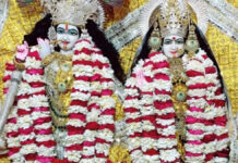 श्री राधा मोहन जी मंदिर पाटोत्सव में सजी फूलों की श्रृंगार झांकी A beautifully decorated floral tableau was displayed at the Shri Radha Mohan Ji temple festival.