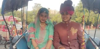 बालिकाओं ने बींद-बीनणी का स्वरूप धारण कर बिंदौरी निकाली