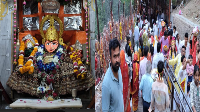 A massive surge of devotees floods the Jobner Jwala Mata Dham during Chaitra Navratri.