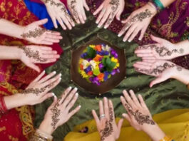 सिंजारे पर गणगौर के हाथों पर लगाई मेहंदी