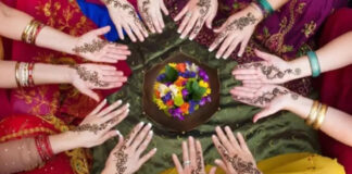 सिंजारे पर गणगौर के हाथों पर लगाई मेहंदी