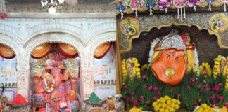 रवि पुष्य नक्षत्र में प्रथम पूज्य का पंचामृत अभिषेक कर सजाई फूल बंगला झांकी Panchamrit Abhishek of the first worshipper in Ravi Pushya Nakshatra