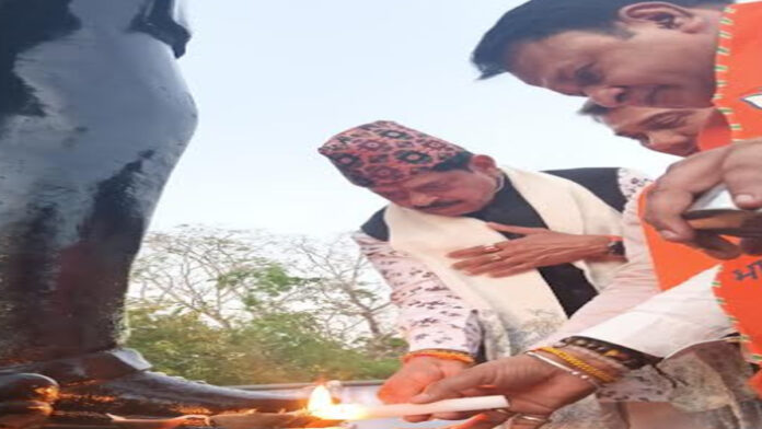 ambedkar A tribute adorned with lamps in Civil Lines on the eve of Ambedkar Jayanti.