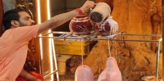 बड़ पीपली बालाजी धाम में किया 108 किलो दूध से अभिषेक Abhishek Performed with 108 Kilograms of Milk at Bad Pipli Balaji Dham