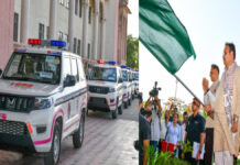 मुख्यमंत्री भजनलाल शर्मा ने पुलिस मुख्यालय से 42 महिला पीसीआर वैन को दिखाई हरी झण्डी