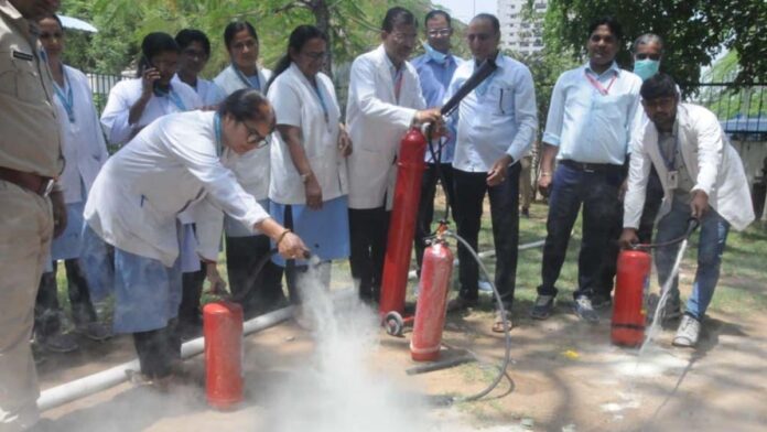 Fire safety training at Charak Bhawan imparted fire safety tips to nursing staff