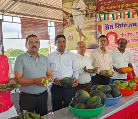 महावीर जयंती पर दुर्गापुरा गौशाला में गायों को 56 भोग