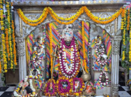 शनि धाम नवग्रह मंदिर में अखंड पाठ की पूर्णाहुति: फूल बंगला झांकी में सजे शनि महाराज Conclusion of the Akhand Path at the Shani Dham Navagraha Temple