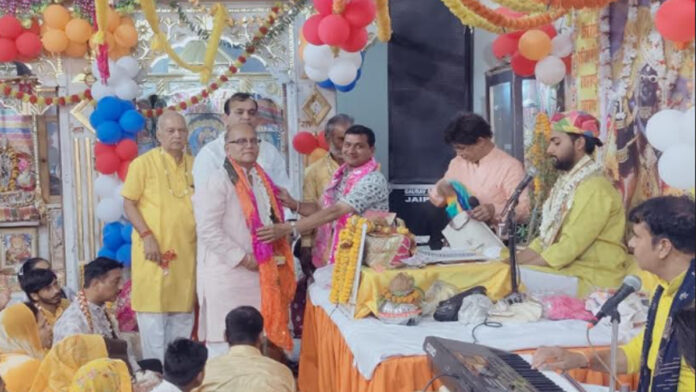 Lord Krishna's childhood pastimes were recounted during the Bhagavat Katha. Lord Krishna's childhood pastimes were recounted during the Bhagavat Katha.