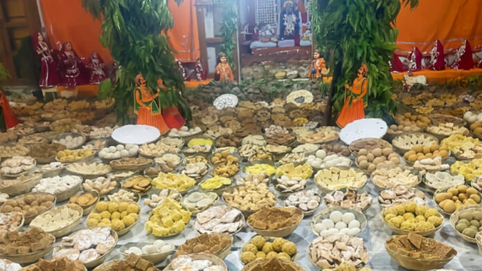 The '56 Bhog' spread is laid out at the foothills of Girraj Ji. The '56 Bhog' spread is laid out at the foothills of Girraj Ji.