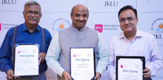 जेकेएलयू ने किया नॉटिंघम ट्रेंट यूनिवर्सिटी के साथ एमओयू JKLU Signs MoU with Nottingham Trent University