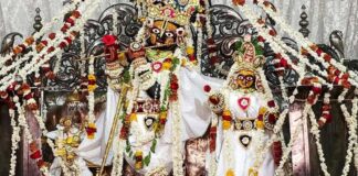 ठाकुर जी ने धवल रंग की सूती पोशाक धारण की Thakur Ji wore a white cotton attire.