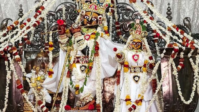 Thakur Ji wore a white cotton attire.