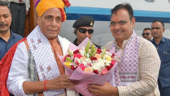 Defense Minister Rajnath Singh arrives in Jaipur to felicitate soldiers on the first anniversary of Operation Sindoor. Defense Minister Rajnath Singh arrives in Jaipur to felicitate soldiers on the first anniversary of Operation Sindoor.