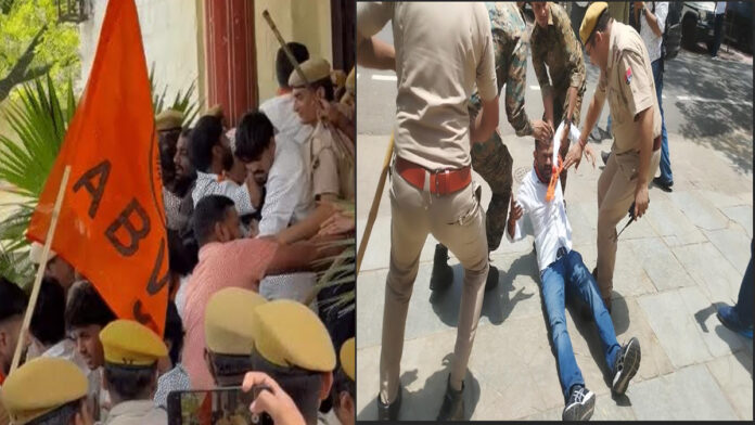 ABVP Creates Uproar at Rajasthan University Demanding Restoration of Student Union Elections ABVP Creates Uproar at Rajasthan University Demanding Restoration of Student Union Elections