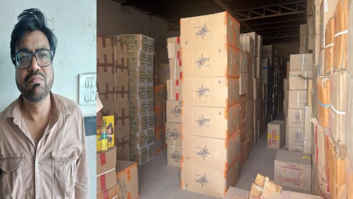 Police seized a huge cache of illegal firecrackers from two warehouses. Police seized a huge cache of illegal firecrackers from two warehouses.