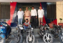 पांच चोरी के दुपहिया वाहन सहित शातिर वाहन चोर ‘मोटा’ गिरफ्तार Cunning vehicle thief ‘Mota’ arrested with five stolen two-wheelers.
