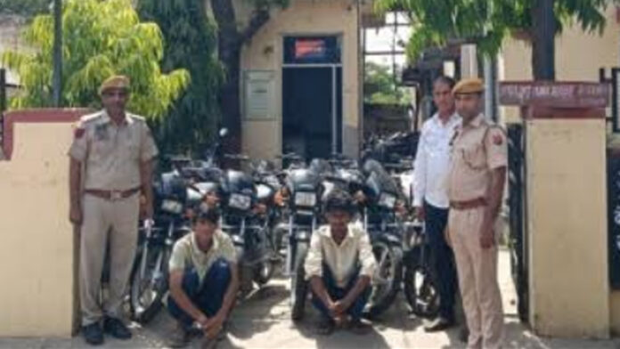 Police nabbed two notorious criminals with nine stolen motorcycles. Police nabbed two notorious criminals with nine stolen motorcycles.