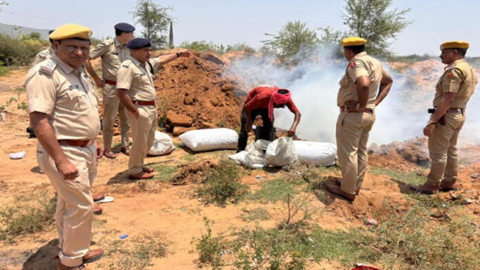 Illicit narcotics worth over ₹1.24 crore destroyed by burning.