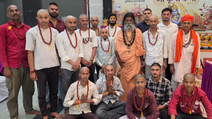 More than twenty youths had their heads shaved in honor of Mother Cow. More than twenty youths had their heads shaved in honor of Mother Cow.