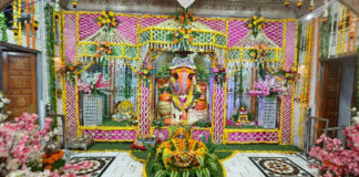 श्री नहर के गणेशजी मंदिर में सजा भव्य फूल बंगला: भजन संध्या में बही भक्ति की सरिता