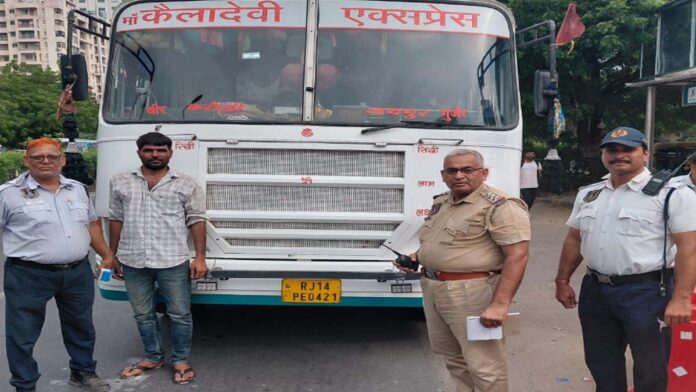 Two buses with 89 and 50 pending challans impounded. Two buses with 89 and 50 pending challans impounded.