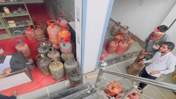 66 cylinders seized during a crackdown on the illegal gas trade in Jaipur.