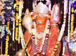 श्री मनसापूरण हनुमान मंदिर का पाटोत्सव में सजी फूल बंगला झांकी