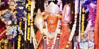 श्री मनसापूरण हनुमान मंदिर का पाटोत्सव में सजी फूल बंगला झांकी