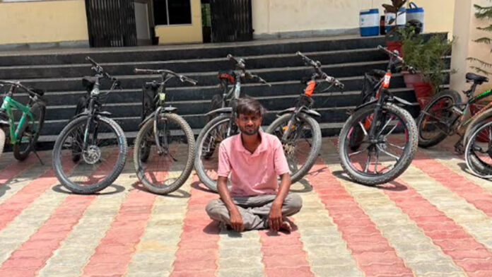 Cunning bicycle thief arrested for stealing cycles from outside parks and academies. Cunning bicycle thief arrested for stealing cycles from outside parks and academies.