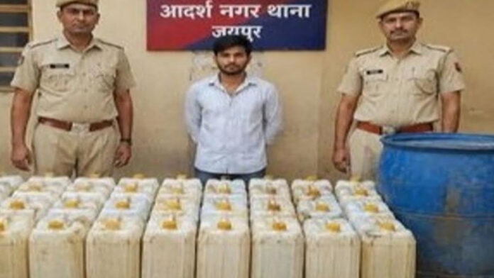 820 liters of illicit turpentine seized from a residential house.