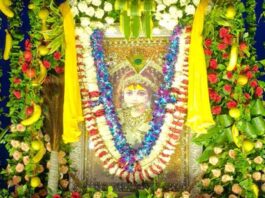 बाबा श्याम को झूले में झुलाकर छप्पन भोग में चढ़ाया घेवर का भोग