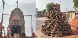 तेज आंधी में नकटी माता मंदिर का अग्रभाग गिरा Front section of Nakti Mata Temple collapses in strong winds.