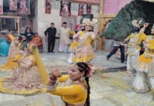 राधा-दामोदर मंदिर में सजी गुलाब डोर झांकी